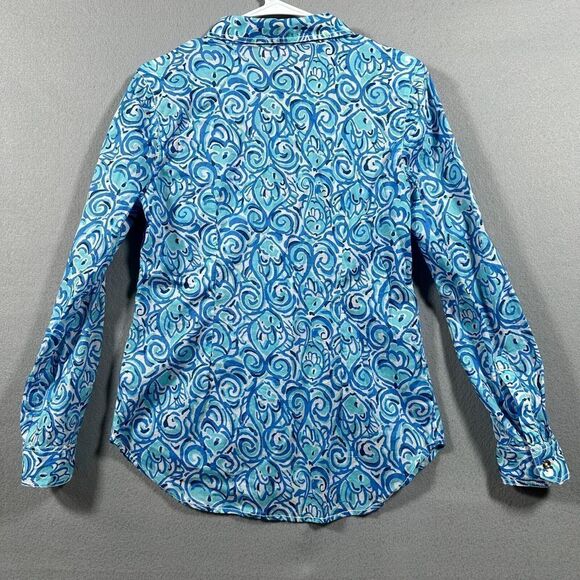 Lilly Pulitzer Cruiser Shirt Chasing Tail Long Sleeve Button Down Blue Fish Sz 6 - Picture 8 of 10